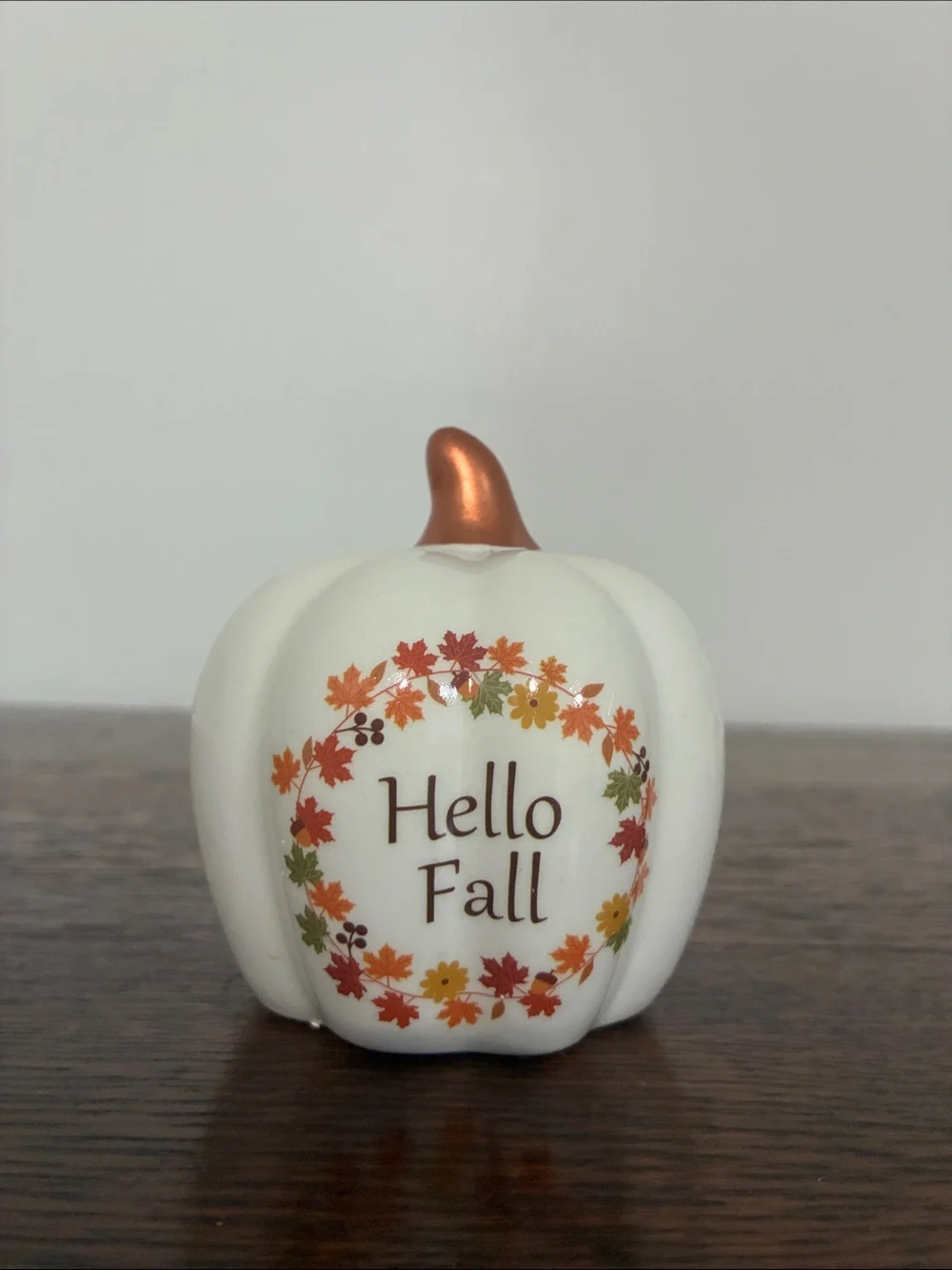 NWT- Hello Fall & Orange & White Striped Ceramic Pumpkins Trio
